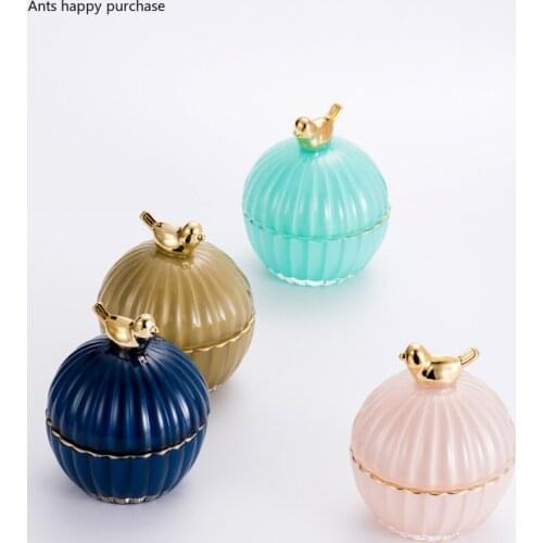 European Cartoon Animal Glass Storage Box Golden Bird Jewelry Jewelry Storage Jar Dressing Table Desktop Display Jar Home Decor