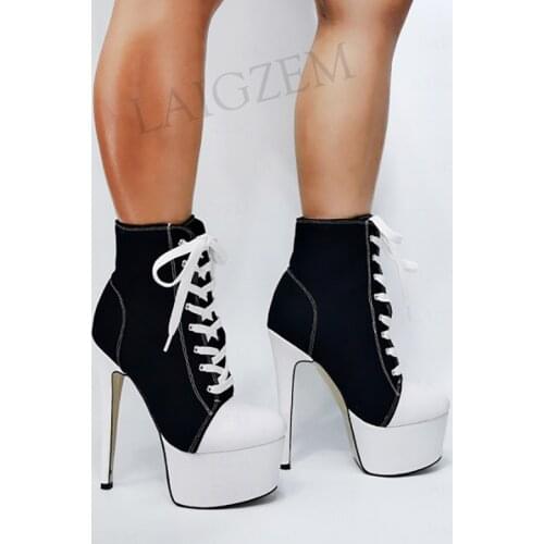 SEIIHEM Women Ankle Platform Boots Lace Up High Heels Short Booties Cosplay Unisex Crossdress Shoes Woman Large Size 36 42 44 52
