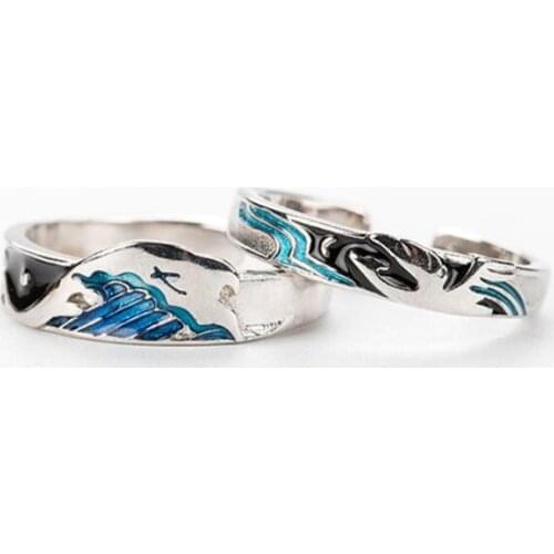 Sole Memory Flying Bird Fish Couple Sweet Romantic Love 925 Sterling Silver Female Resizable Opening Rings SRI412