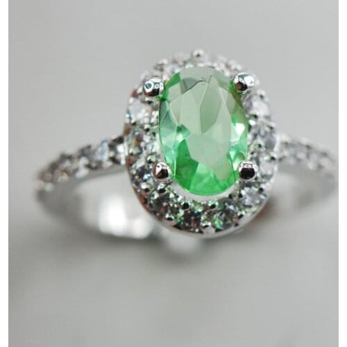 Peridot White Crystal Zircon Women 925 Sterling Silver Ring F884 Size 6 7 8 9 10