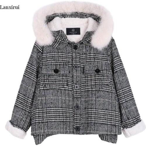Loose Hooded Wool Blended Autumn Coat Women With Real Fox Fur Hood Trim Women Long Sleeve Female Wool Jacket With Hood With Fur