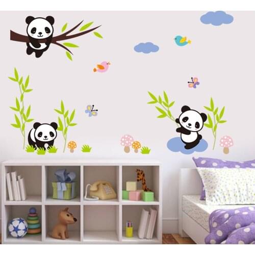 1PCS animals zoo DIY Forest Panda Bamboo Birds Tree Sky baby bedroom wall sticker for kids room cartoon gift child nursery decor