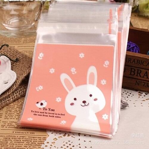 100pcs 10x10cm Cute Pink Rabbit Gift Bags Candy Bags Cookie Bag Easter Decoration Birthday Party Gift Supply Wedding Gift Bags