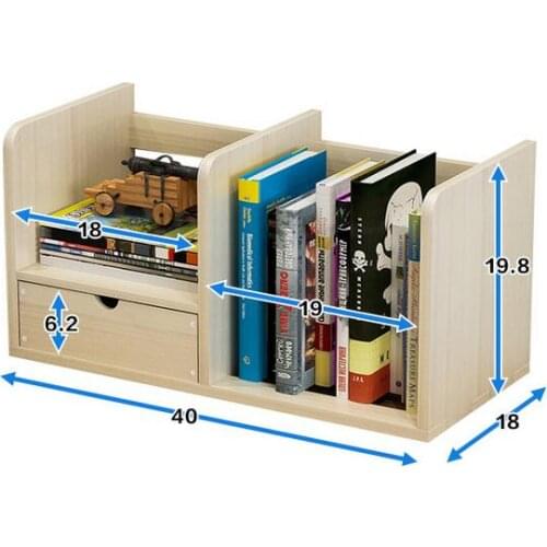 40*20*18CM Modern Desktop Bookshelf Office Storage Bookcase Student Desk Rack With Drawer