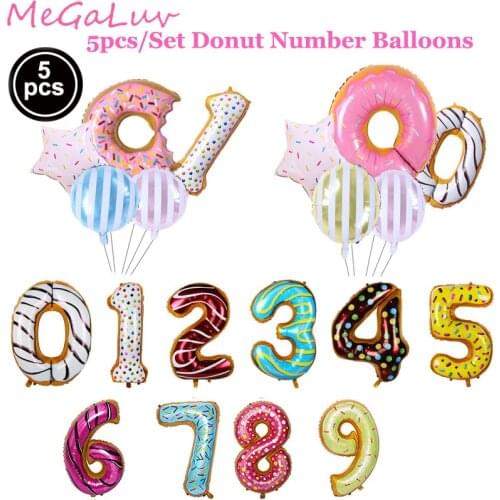 5pcs Cream Donut Balloon Girl Children Birthday Party Baby Shower Color Spots 0-9 Number Balloons