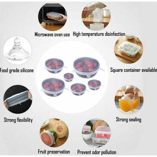 6 Pcs Silicone Stretch Lids Reusable Airtight Food Wrap Covers Keeping Fresh Seal Bowl Stretchy Wrap Cover Kitchen Cookware 3