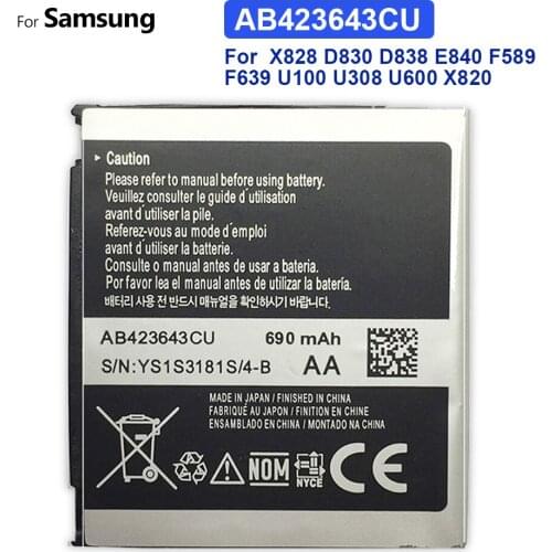 AB423643CU (AB423643CC AB423643CE) for samsung X828 D830 D838 E840 F589 F639 U100 U308 U600 X820 battery