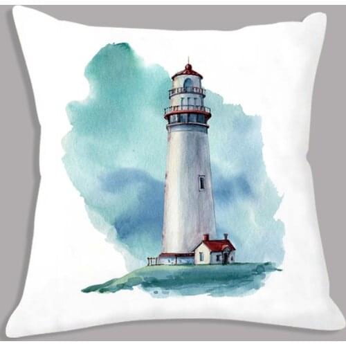 Nordic Style Watercolor Coral Crab Seahorse Lighthouse Printed Cushion Throw Pillow Decorative Cushion For Sofa Home Decor