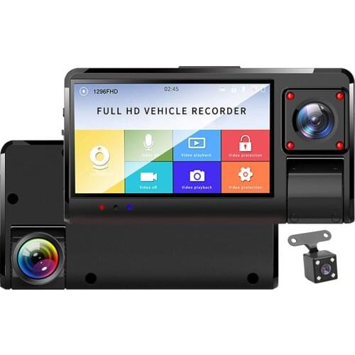 Alloet 3 Lens Phisung K13 Dash Cam 3 Inch Display 1920x1080PD Dual Lens Car DVR Dashboard Camera with Rear View Camera