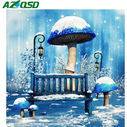 AZQSD Full Drill Diamond Painting Mushrooms Snow Winter Cross Stitch Needlework Diamond Embroidery Landscape Mosaic Home Decor
