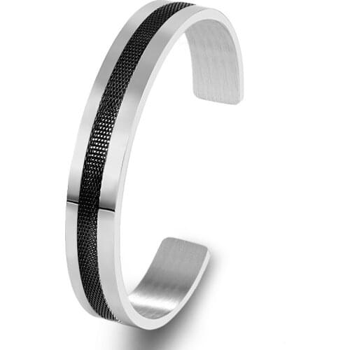Punk Geometry Bangles Stainless Steel Jewelry For Women Charm Cuff Bracelets Silver Black Color Fashion Accessories Men Bijoux