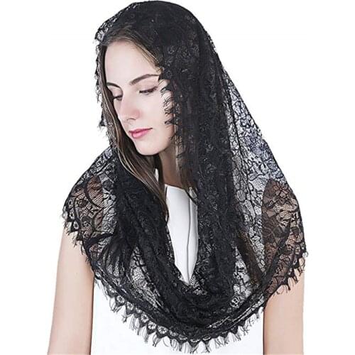 Black Lace Veils Mantillas for Church Headcovering HeadWrap Catholic Latin Mass mantilla negras vela negra Voile Dentelle