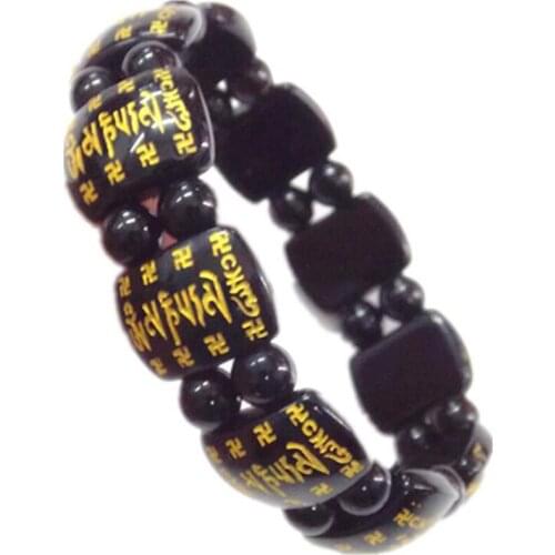 Black Mantra Obsidian Stone Beads Bangles & Bracelets Handmade Jewelry Energy for Women or Men 2019
