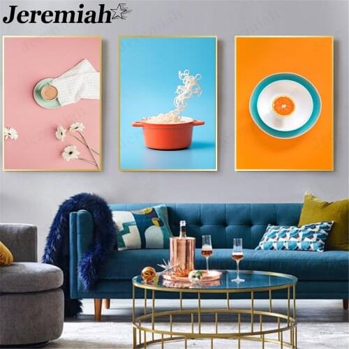 Color Plant Canvas Painting Plate Noodle Bowl Poster Wall Art Nordic Kitchen Restaurant Home Decoration Accessories