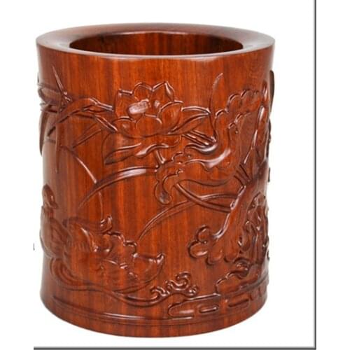 Pluma de tallado en madera roja adornos de artesanías palisandro Yuanyangxi pluma de madera de agua cuatro tesoro