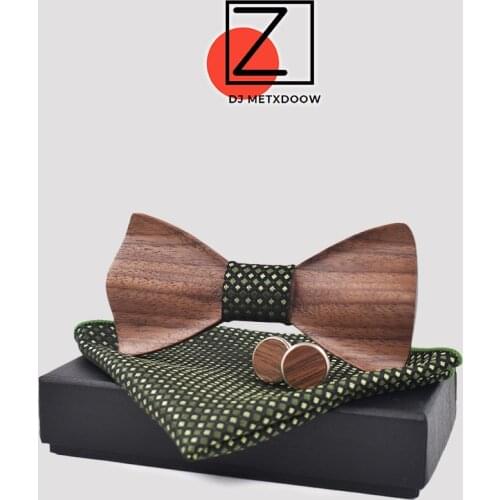 Wooden Bow Tie Mens Wedding Bowties With Wood Box Cufflinks Dot Tie Casual Luxury Vintage For Men Accessory Wood Decoration