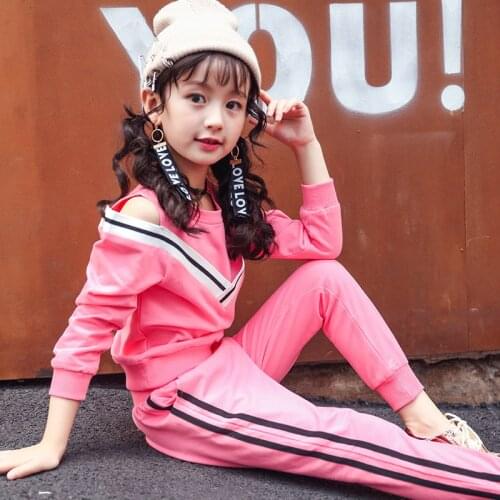 Childrens girls cotton sweater two piece long sleeved striped sports suits 3...10 12 14 years princess dress clothing sets