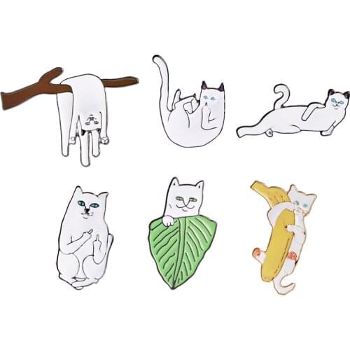 White Cartoon Cat Lapel Pins Cute Enamel Badges Women Anime Brooches For Backpack Mini Hijab Pins Decorative Badges Brooches