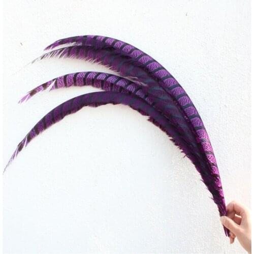 EMS Free Shipping 50pcs Purple 30-35inch 80-90cm Dyed pheasant tail feather Lady amherst tails Pheasant feather