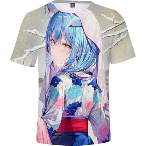 HOLOLIVE VTuber Yukihana Lamy 3D Harajuku Womens summer Tshirt 3D Short Sleeve Tops T-Shirt Lovely Kawaii Retro Innovation