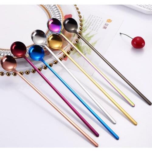 Stainless Steel Coffee Spoons With Long Handle Colorful Kitchen Stirring Ice Cream Dessert Tea Spoon SN3909