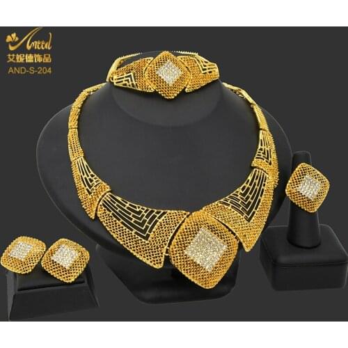 ANIID New Gold African Jewelry For Women 24k Wedding Necklace And Earrings Bracelets Luxury Dubai Nigerian Jewellery Set