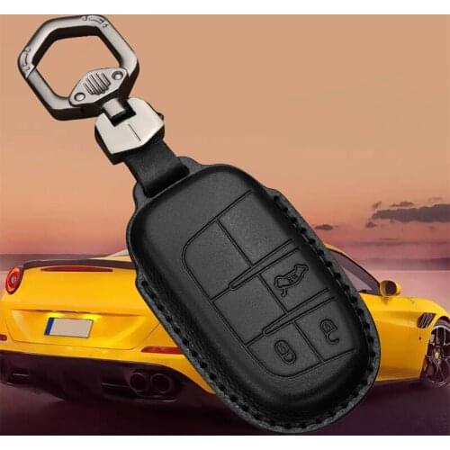 Leather Car Remote Key Fob Case Cover Keychain for Jeep Grand Cherokee Chrysler 200 300 Dodge Charger Challenger Accessories