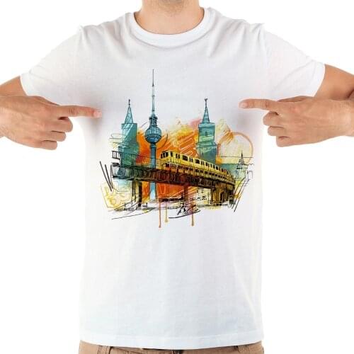 Germany Berlin Munich Hamburg city watercolor landmarks funny t shirt men 2018 summer new white casual homme cool tshirt