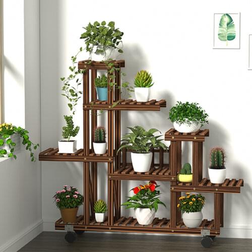 Multi-Tier Wooden Flower Stand Plants Shelf Flower Potted Windmill Plant Holder Display Outdoor Decor Planting Tools Kit