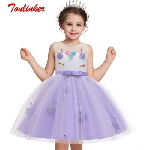New Kids Girls Birthday Party Unicorn Costume Mesh Princess Flowers Dress Up For Children Christmas Wedding Party Tutu Dresses