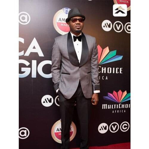 ANNIEBRITNEY Grey 2 Piece Slim Fit Men Suit With Black Pants Groom Wedding Tuxedo High End 2 Piece Prom Wedding Men Suit Set