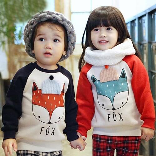 Autumn Winter Cute Top T-shirt Sweatshirts for Girls Thick Casual T Shirt Clothing Fox Long-sleeve Warm Tshirt