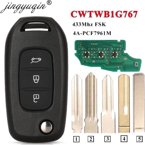 Jingyuqin 3 Buttons Flip Remote Key PCF7952E 4A Chip for Renault Kadjar Captur Megane 3 Symbol 433MHz Hu138te VAC102