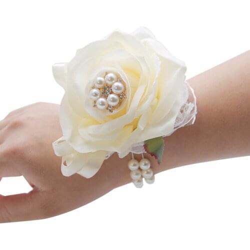 Girls Bridesmaid Wrist Flowers Wedding Prom PartyBride Corsage Bracelet Fabric Hand Flowers Wedding Supply Accessories