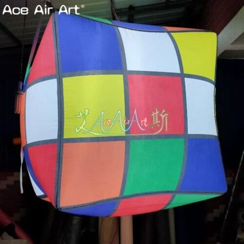 1.5m Hanging cube,inflatable multi-color cube,lighting Magic Cube decoration with air blower interior for sale