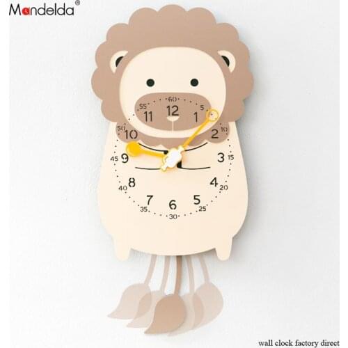 Factory Direct Home Decoration Animal Pendulum Wall Clock Lovely Lion Cartoon Digital Clock Creative Watch for Kids