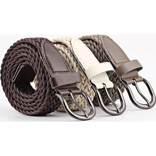 Hot Women Men Belt Top Quality Wide Woven Stretch Braided Elastic Leather Buckle Luxury Canvas Belts SE14