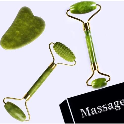 Facial Massage Roller Guasha Board Double Heads Natural Jade Stone Relaxation Slimming Beauty Neck Thin Lift Face Lift Body Skin