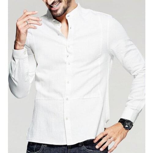 Spring Fall Casual Mens White Navy Full Sleeve Cardigan Linen Blouse Shirt , Male 3XL XXL Slim Single Breasted Blouses Shirts