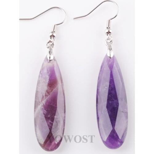 Natural Stone Amethyst Earrings Reiki Beads Dangle Hook Drop Earring Vintage Polygon for Female Jewelry Gift QR3201