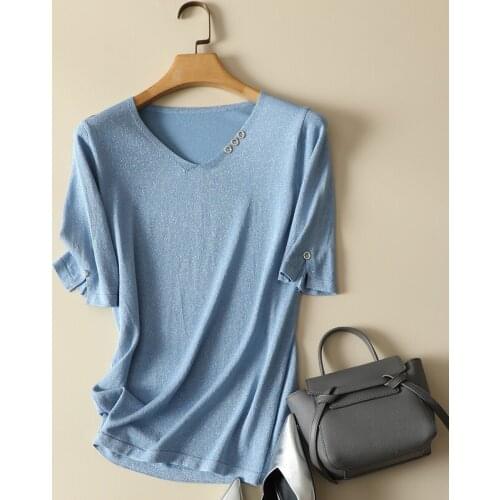 Silk Women T-Shirts Summer New 2021 O-Neck Short-Sleeved Slim Elegant Office Lady Pulls Outwear Tops Tees