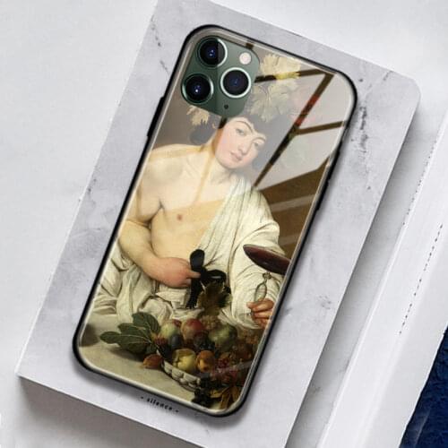 Bacchus Caravaggio Baroque Aesthetic empered Glass Silicone Phone Case For iPhone SE 6s 7 8 Plus X XR XS 11 Pro Max Cover Shell