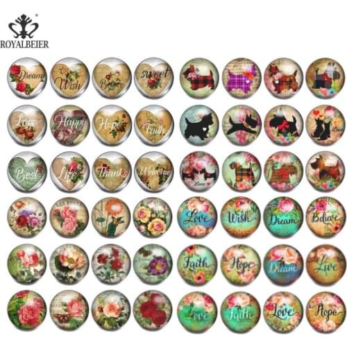ROYALBEIER 48pcs/lot Mixed Patterns 18mm Glass Snap Button For DIY Bracelet Glass Beads For Jewelry Making Wholesale KZHM133