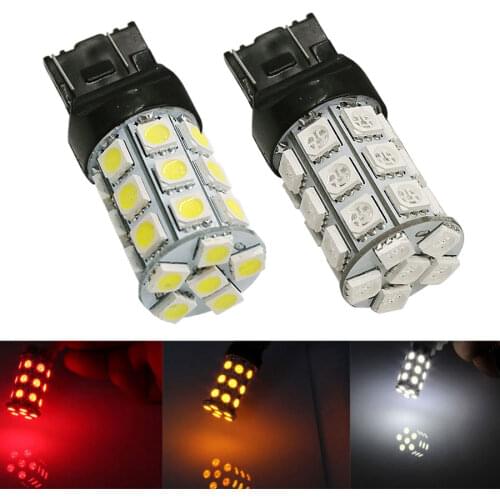 HYZHAUTO 2Pcs T20 W21/5W LED Car Lights 7443 5050 27-SMD Bulbs White Red Yellow Auto LED Rear Brake Parking Stop Lamp 12V