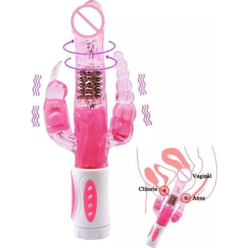 Bunny Triple Pleasure Rabbit Vibrator G Spot Clitoris Stimulator Anal Plug Rotation Dildo Vibrator Sex Toys for Woman
