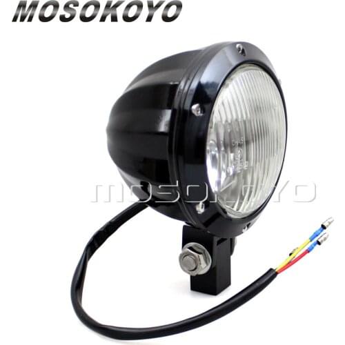 Vintage Motorcycle Headlight Emark E4 Retro Head Light Bottom Mount for Harley Cafe Racer Chopper Sportster