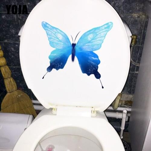 YOJA 21.5X19.9CM Watercolor Dreamy Blue Butterfly Toilet Seat Stickers Home Decor Wall Decal T1-2033