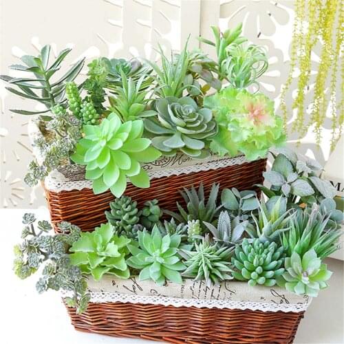 Green Flocking Artificial Succulents Plant Home Garden Decoration Flower Bathroom Planta Artificial Bonsai Fake Plants