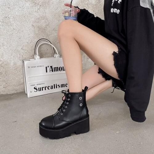 Black Punk Rivets Platform Boots Women Lace Up Fashion Zipper Chunky Heel Shoes For Model Party 2020 Autumn Drop Shipping