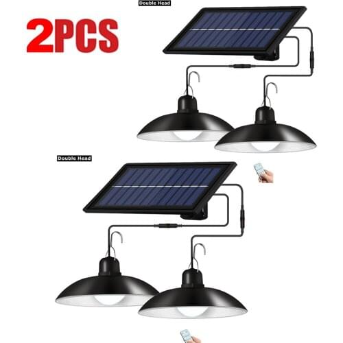 2pcs 2 head Retro Lampshade Hanging Solar Pendant Light Solar LED Bulb 3M Cord Modern Style House Yard Chandelier lamp remote